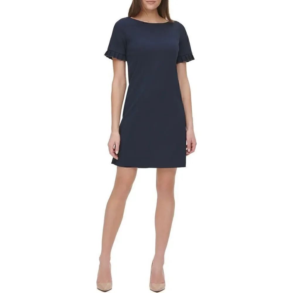 Michael Kors Women’s Size XS Cocktail Shift Dress Black Ruffle Short Sleeve